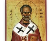 Orthodox Icon of St Nicholas of Myra on Poplar Wood