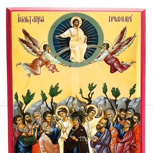 Orthodox Icon of the Ascension of Jesus Christ into the Heavens on Poplar Wood