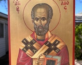 Icon of St. Nicholas of Myra 8" x 10" (Imitation Gold)