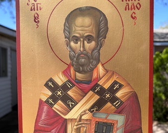 Icon of St. Nicholas of Myra 8" x 10" (Imitation Gold)