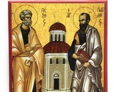 Orthodox Icon of Sts Peter and Paul the Pillars of the Church on Poplar Wood