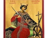 Orthodox Icon of St Catherine the Great-Martyr on Poplar Wood