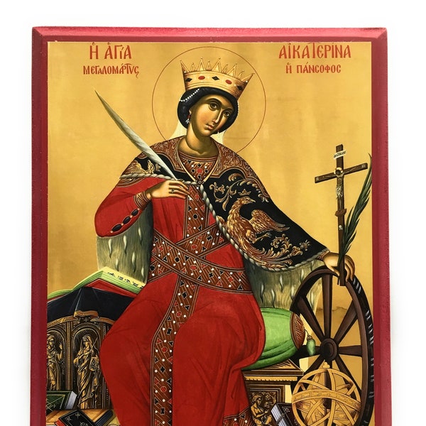 Orthodox Icon of St Catherine the Great-Martyr on Poplar Wood