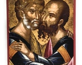 Orthodox Icon of Sts Peter and Paul Embracing on Poplar Wood