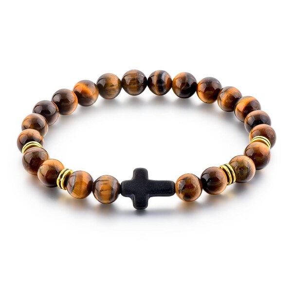 High quality Tiger eye Bead Bracelets with hematite cross! Christian Prayer Bracelet! Many sizes! Perfect Stocking Stuffer and Gift!