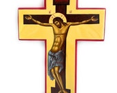 Byzantine Orthodox Cross Mounted on Wood - The Crucifixion of Jesus Christ on Poplar Wood