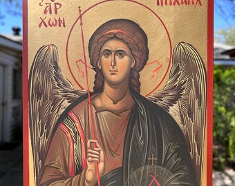 Icon of Archangel Michael 8" x 10" (Imitation Gold)