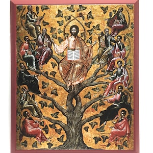 Orthodox Icon of Jesus Christ the True Vine with the Saints as Branches on Poplar Wood