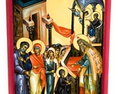 Orthodox Icon of the Presentation of the Mother of God in the Temple - The Meeting of the Holy Virgin Theotokos St Mary on Poplar Wood