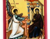 Orthodox Icon of the Annunciation of the Archangel Gabriel to the Holy Virgin Theotokos St Mary on Poplar Wood