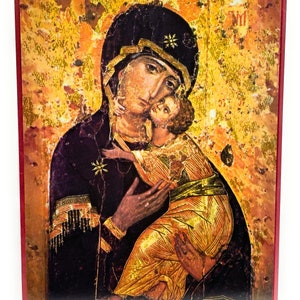 Orthodox Icon of the Holy Theotokos Virgin Mary – Vladimir on Poplar Wood