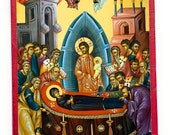 Orthodox Icon of the Dormition of the Mother of God Holy Virgin Theotokos St Mary on Poplar Wood