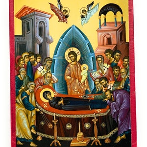 Orthodox Icon of the Dormition of the Mother of God Holy Virgin Theotokos St Mary on Poplar Wood