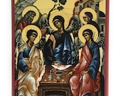 Orthodox Icon of the Holy Trinity - The Hospitality of Abraham -  on Poplar Wood