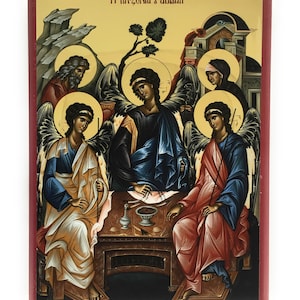 Orthodox Icon of the Holy Trinity - The Hospitality of Abraham -  on Poplar Wood