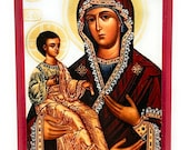 Orthodox Icon of the Holy Theotokos Virgin Mary with Three Hands - on Poplar Wood