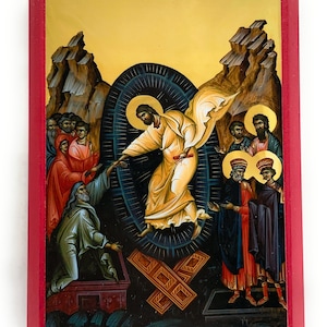 Orthodox Icon of the Resurrection of Jesus Christ for Pascha on Poplar Wood
