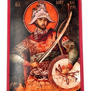 Orthodox Icon of The Holy Martyr Philopater Mercurius, on Poplar Wood