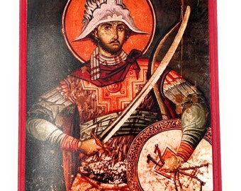 Orthodox Icon of The Holy Martyr Philopater Mercurius, on Poplar Wood