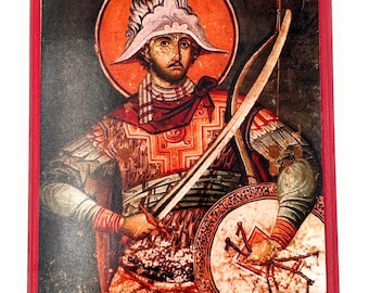 Orthodox Icon of The Holy Martyr Philopater Mercurius, on Poplar Wood