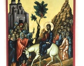 Orthodox Icon of the Entry of Jesus Christ into Jerusalem - Palm Sunday on Poplar Wood
