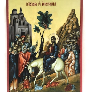 Orthodox Icon of the Entry of Jesus Christ into Jerusalem - Palm Sunday on Poplar Wood