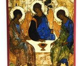 Orthodox Icon of the Holy Trinity - The Hospitality of Abraham - Andrei Rublev on Poplar Wood