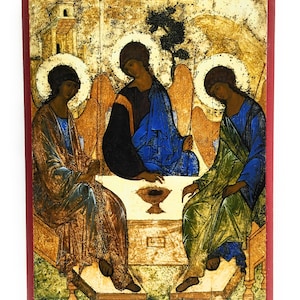 Orthodox Icon of the Holy Trinity - The Hospitality of Abraham - Andrei Rublev on Poplar Wood