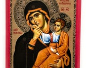 Orthodox Icon of the Holy Theotokos Virgin Mary of Divine Consolation from Vatopedi Monastery - 4.5x6.5" on Poplar Wood