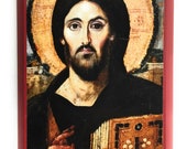 Orthodox Icon of Jesus Christ the Pantocrator (Almighty) Ancient Icon from Mount Sinai on Poplar Wood