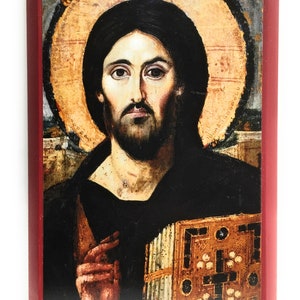 Orthodox Icon of Jesus Christ the Pantocrator (Almighty) Ancient Icon from Mount Sinai on Poplar Wood