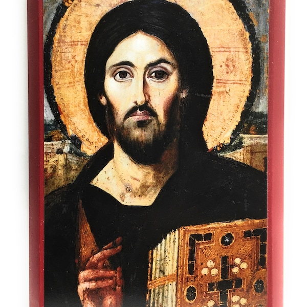 Icône orthodoxe de Jésus-Christ le Pantocrator (Tout-Puissant) Icône ancienne du mont Sinaï sur bois de peuplier