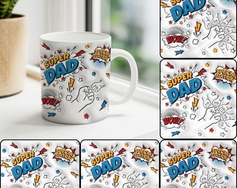 Super Dad 3D Inflated Mug Wrap, Custom Dad Fist Bump 11oz Mug Template, Dad 11oz Mug Png, Fathers Day Coffee Mugs Png, Custom Kids Names Mug