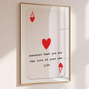 Stampa di carte da gioco alla moda con asso di cuori, poster di affermazione quotidiana, decorazione dopamina, arte murale preppy, arte murale retrò, decorazione per dormitorio