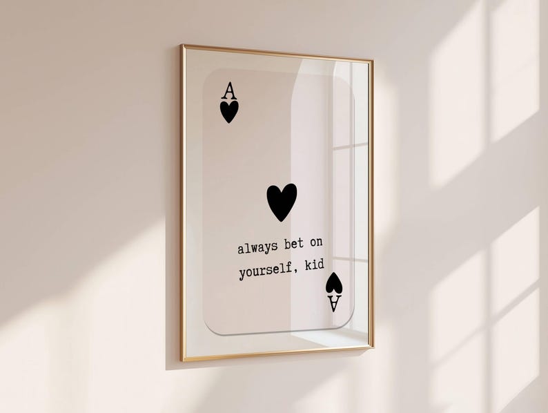 Trendy Playing Card Art Ace of Hearts Print, Daily Affirmation Poster, Dopamine Decor, Preppy Wall Art, Retro Wall Art, Motivational Art image 1