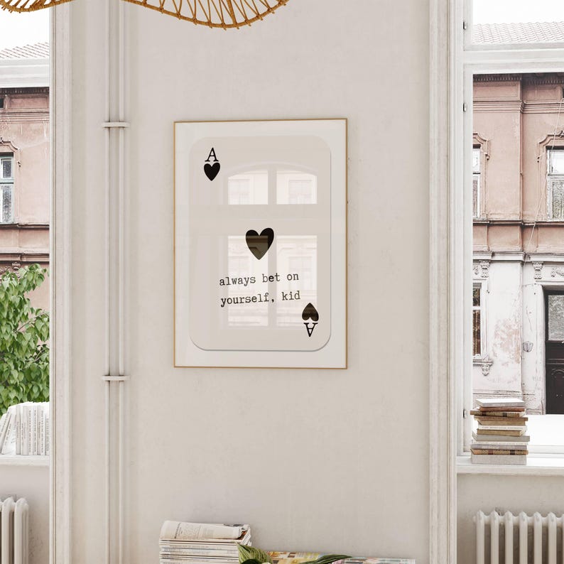 Trendy Playing Card Art Ace of Hearts Print, Daily Affirmation Poster, Dopamine Decor, Preppy Wall Art, Retro Wall Art, Motivational Art image 6