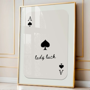 Arte de parede vintage moderna, ás de espadas, arte de cartas de baralho, decoração de dopamina, manifestação, sorte sua, decoração de dormitório, decoração de sala de jogos