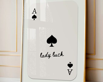Trendy Vintage Wall Art, Ace of Spades, Playing Card Art, Dopamine Decor, Manifestation, Lucky You, Dorm Room Decor, Game Room Decor