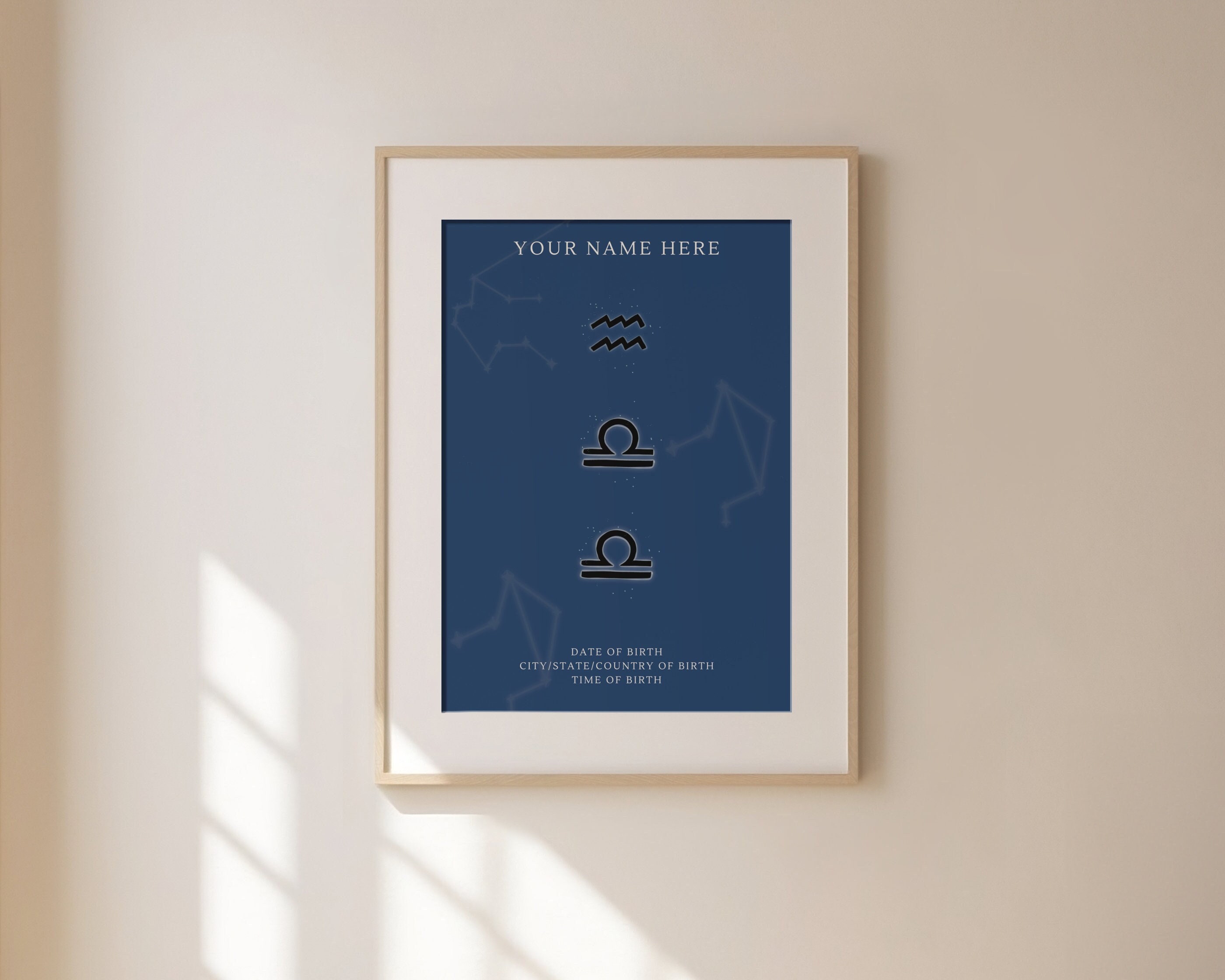 Custom Big 3 Zodiac Sign Birth Chart, Zodiac Sign Gifts, Astrology Birth Chart, Nursery Wall Art, Bedroom Decor, Trendy Wall Art