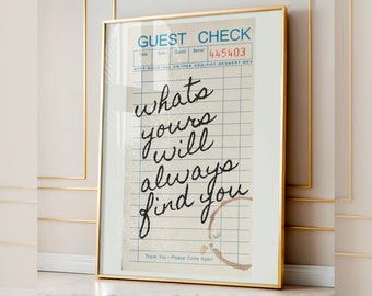 Guest Check Print, Manifestation, Daily Affirmation Poster, Dopamine Decor, Trendy Wall Art, Retro Wall Art, Guest Check Wall Art