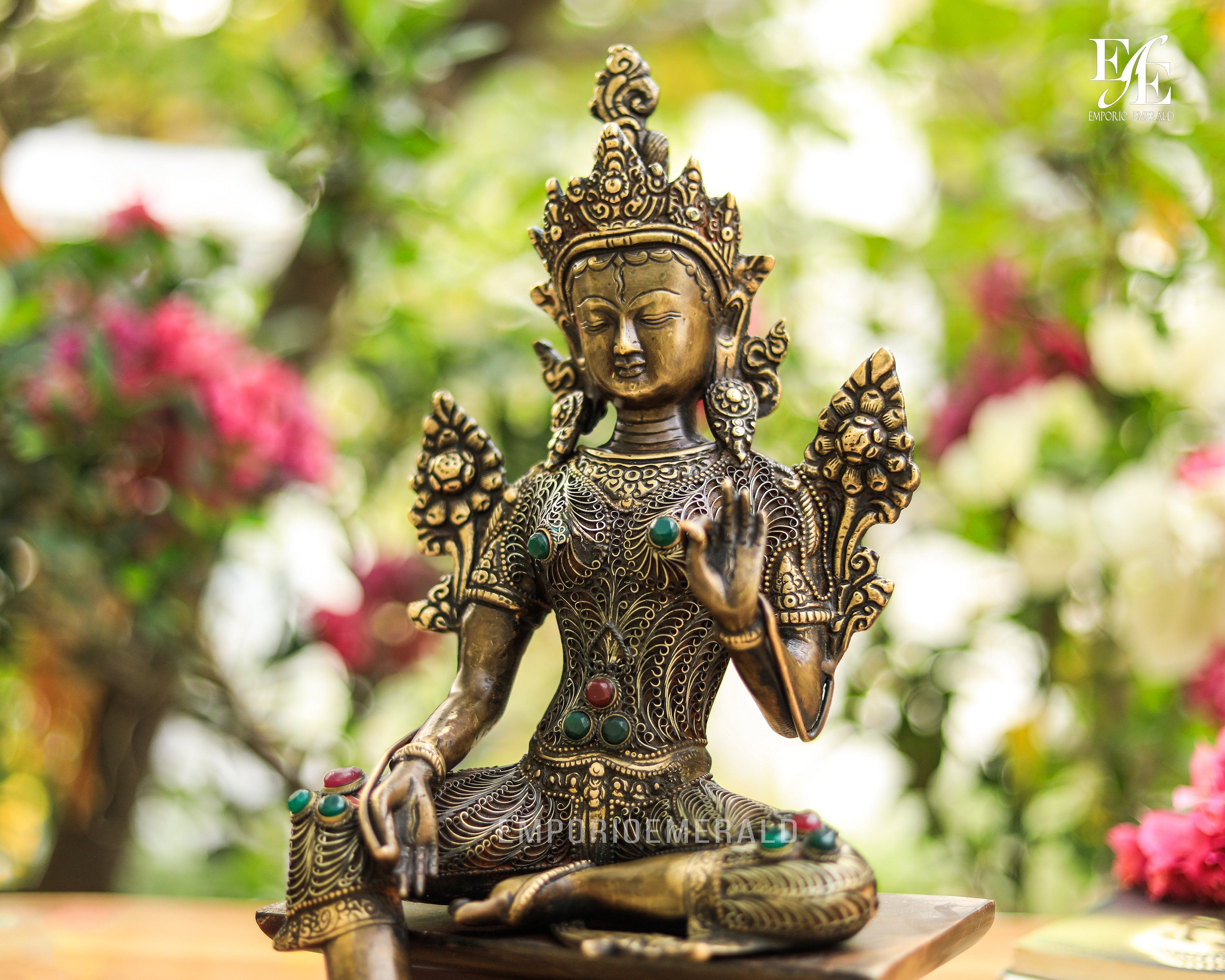21 cm Figurine Statue Buddhism Meditation Brass Statue Green Tara-Height 