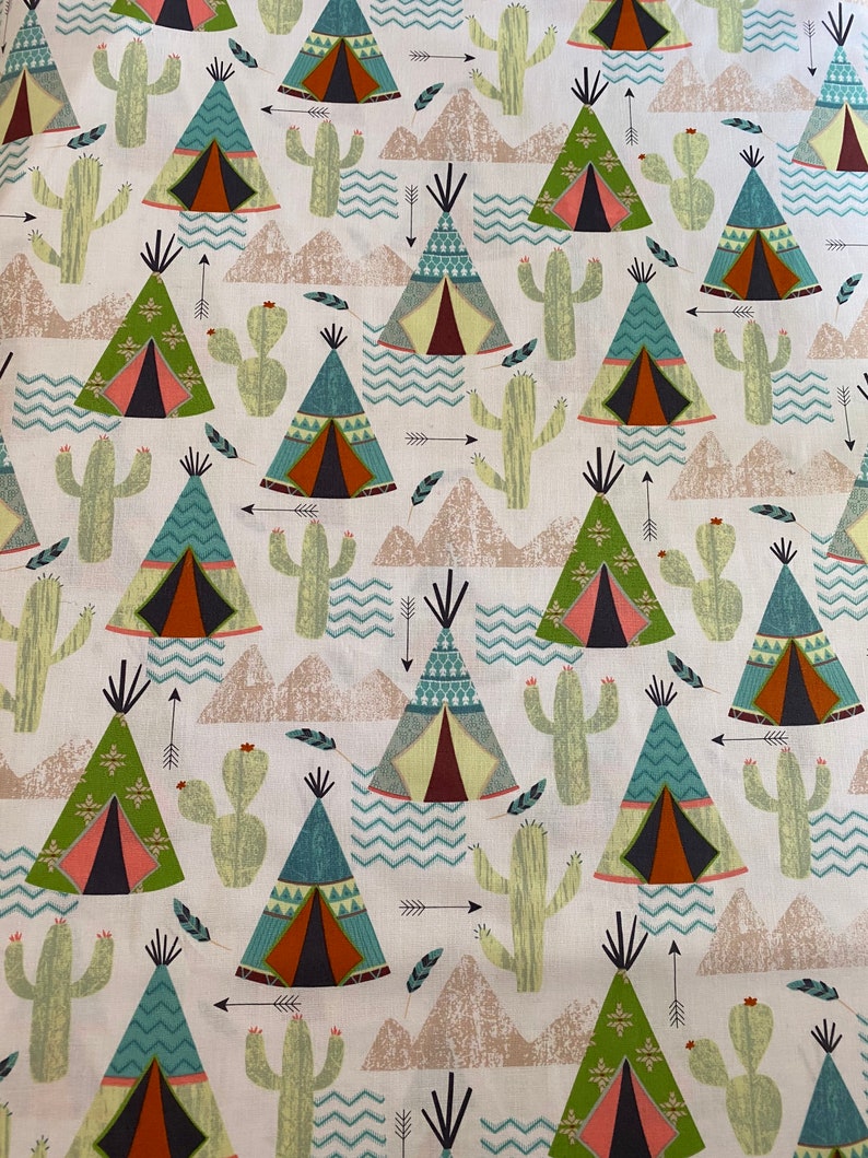 100% Cotton Fabric, Pee and Cacti Pattern, Quality cotton fabric, By The Yard, Project Fabric,Cactus fabric. image 2