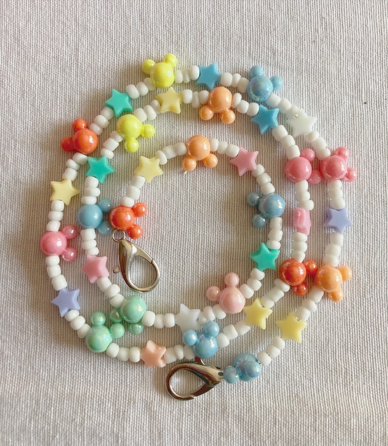 PASTEL STARS Mickey Mask Chain Beaded Holder Chain Lanyard DISNEY