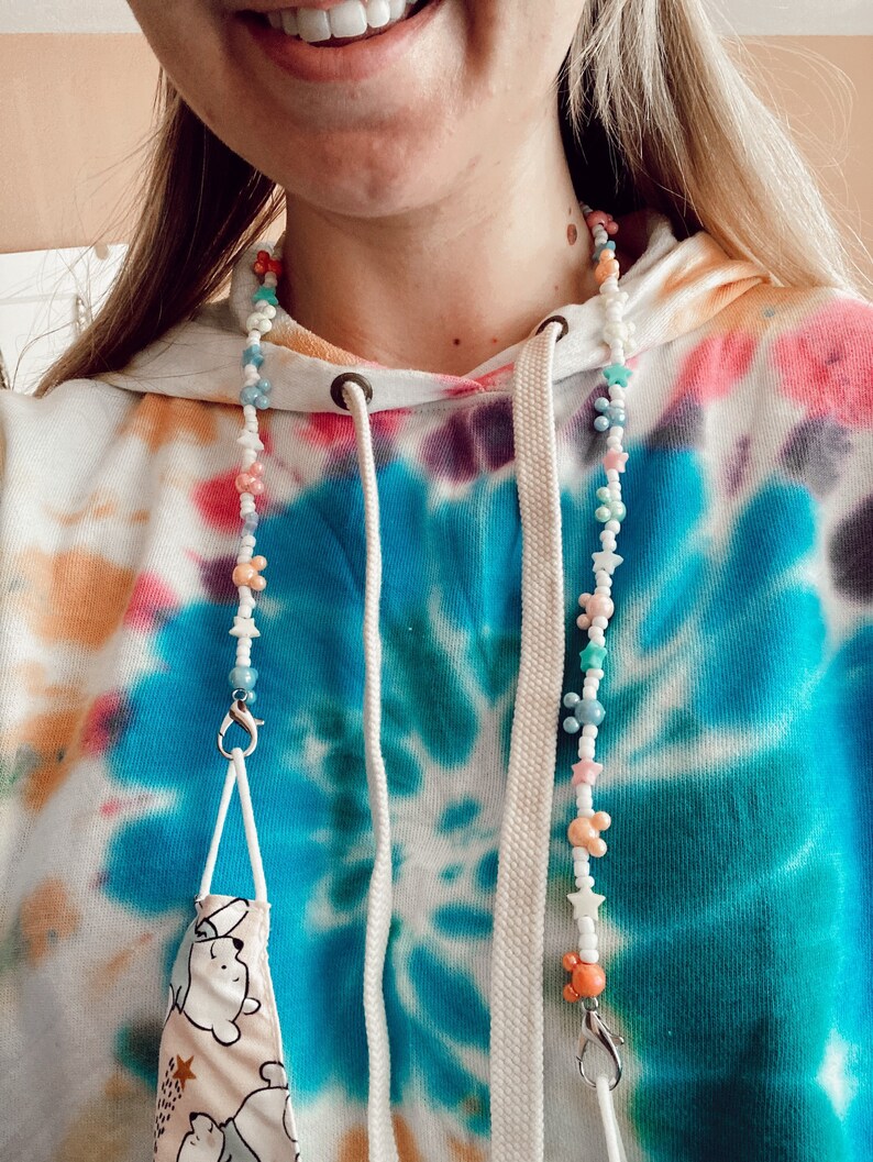 PASTEL STARS Mickey Mask Chain Beaded Holder Chain Lanyard DISNEY