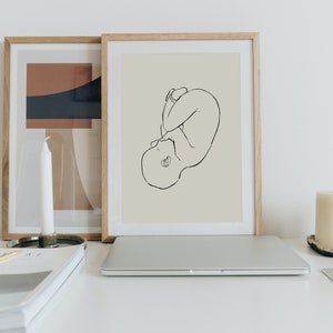 DOWNLOAD: Fetus In Utero Charcoal Line Art Download | OB/GYN Art, Doula Art, Midwife Art | Modern Anatomy Art