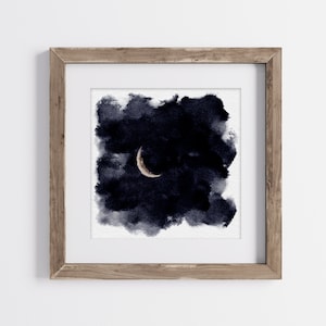 Waning Crescent Moon Premium Watercolor Print, Crescent Moon Wall Art, Crescent Moon Painting, Fine Art Moon Watercolor Print