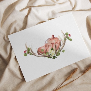 Botanical Fetus In Utero Watercolor Painting, Doula Art, Doula Gift, Midwife Art, Midwife Gift, Watercolor Fetus, Pregnancy Art, OBGYN Art