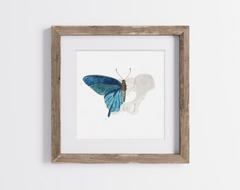 Vintage-Inspired Butterfly Pelvis Watercolor Print, Birth Art