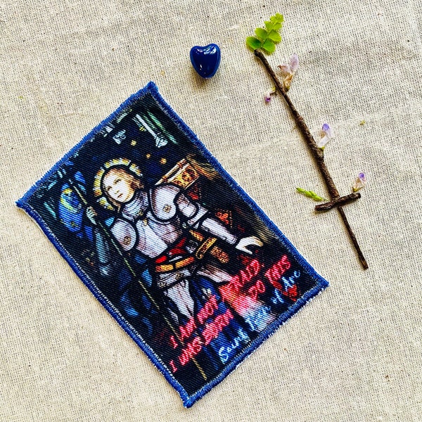 Iron and or sew on Patch; Catholic; Saint Joan of Arc; "I am not afraid I was born to do this"; 100% Cotton Twill; jacket, bags, pencil case