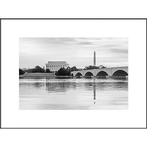Black and White Washington DC Photography, Washington Monument Print, Lincoln Memorial Wall Art, Washington DC Print, Memorial Bridge Photo image 1